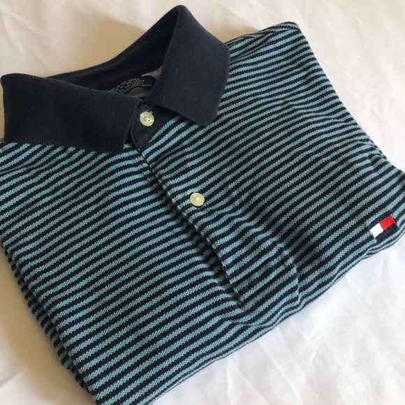 Tommy Hilfiger Blue Striped Short Sleeve Polo Shirt - Picture 10 of 10